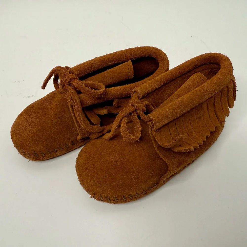 Minnetonka Brown Suede Baby Moccasins with Fringe